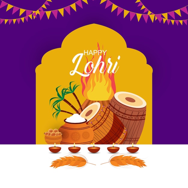 Szczęśliwy tło Lohri dla świętowania festiwalu Punjabi