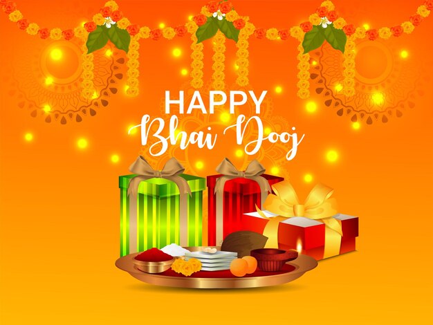 Szczęśliwy tło uroczystości bhai dooj z kreatywnymi płytami puja