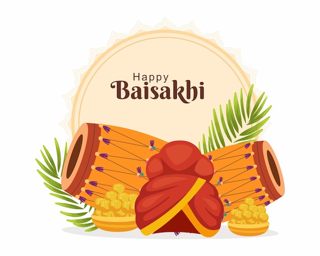Plik wektorowy szczęśliwy vaisakhi lub baisakhi indyjski punjabi sikh festiwale rolnictwa i pszenicy plakat