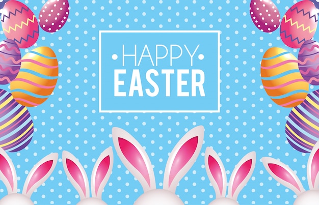 Szczęśliwy Wielkanocny Emblemat Z Easter Jajek Dekoracją I Królikiem