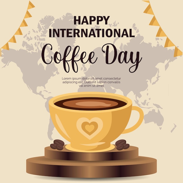 Plik wektorowy szczęśliwy współczesny międzynarodowy dzień kawy plakat szablon mediów społecznościowych