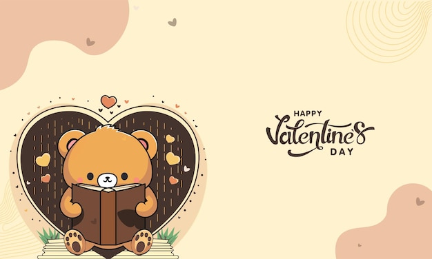 Szczęśliwych Walentynek Koncepcja Z Cute Misia Czytając Książkę Kształty Serca