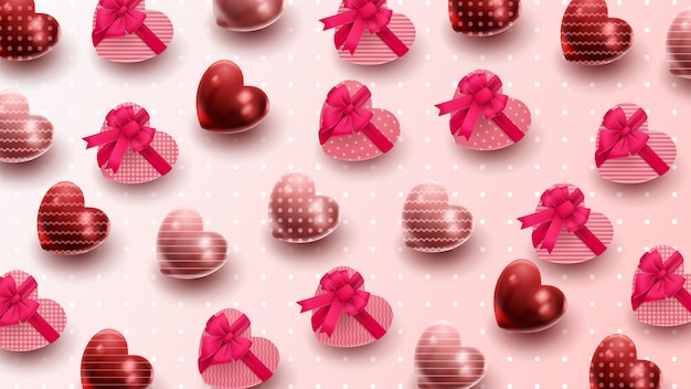 Szczęśliwych Walentynek Tło Z Balonem Serca I Obecną Kompozycją