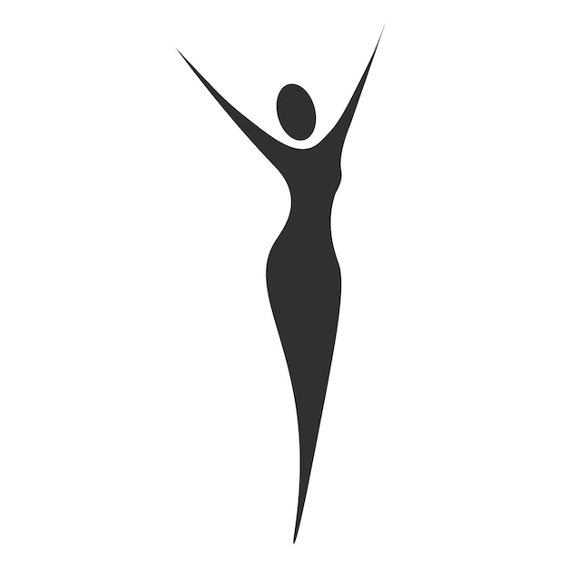 Plik wektorowy szczupła seksowna kobieta stojąca z rękami uniesionymi do góry do reklamy logo i projektowania stron internetowych ikona kobiety