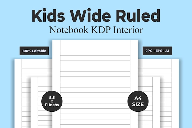 Plik wektorowy szeroki notatnik w linie dla dzieci kdp, wnętrze