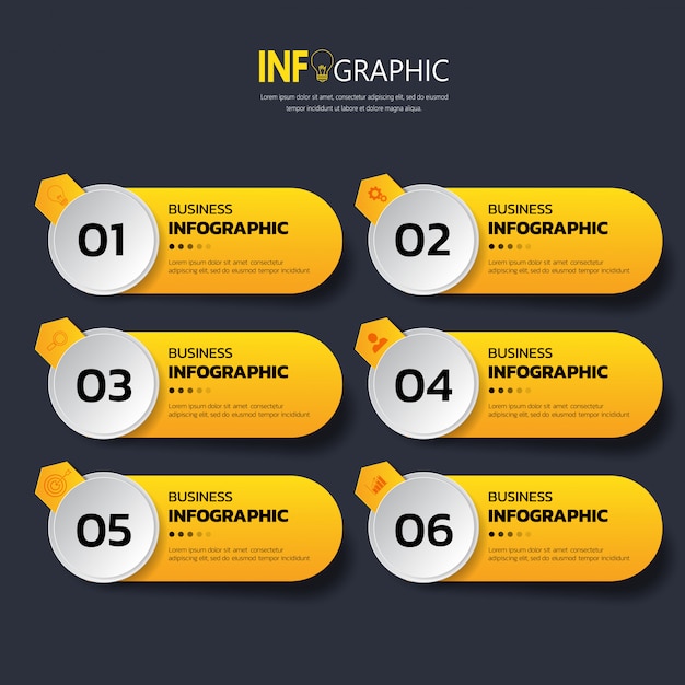 Sześć Kroków Infografiki Szablon