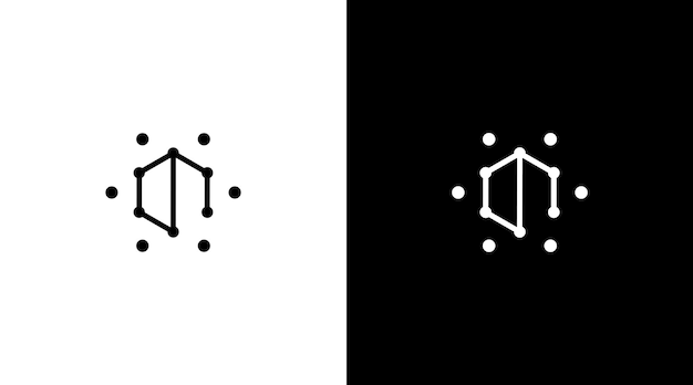 Sześciokąt Logo Technologia Czarno-biała Ikona Ilustracja Wektor Styl Wzory Szablonów