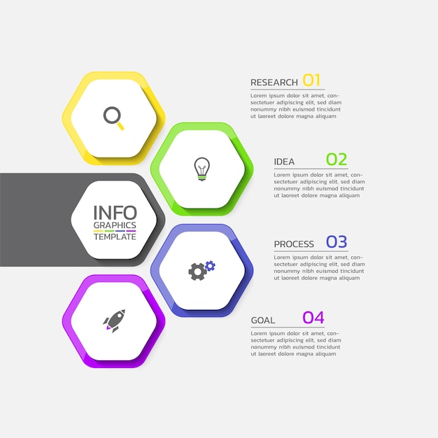 Sześciokątny Styl Infografika Biznes Szablon Ikony Projekt Z 4 Krokami