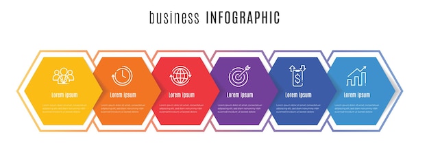 Sześciokątny Szablon Infografiki Osi Czasu 6 Kroków