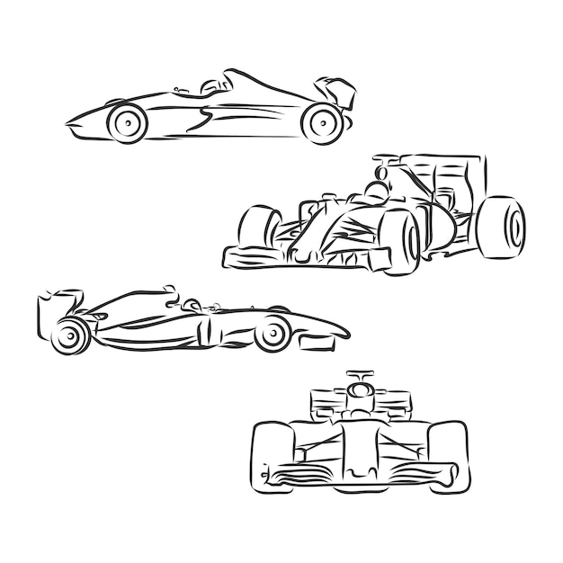 Szkic Formuły 1 w czarnych liniach, szkic ilustracji wektorowych samochodu sportowego