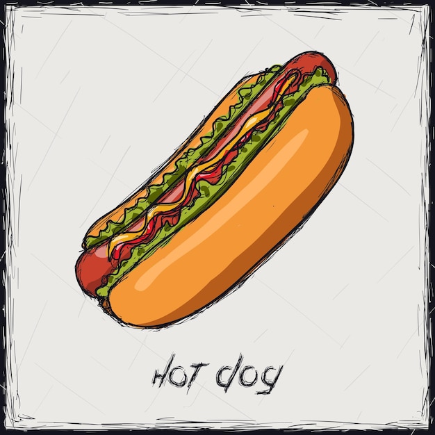Plik wektorowy szkic kolorowa ilustracja znak hot dog