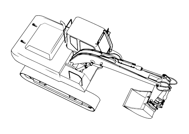 Szkic koparki na białym tle