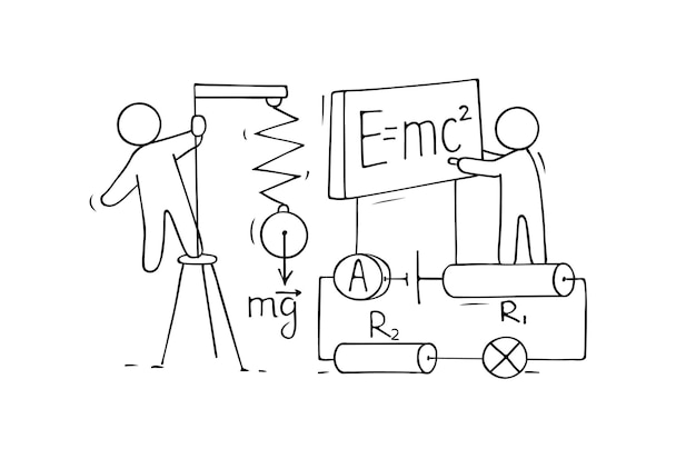 Szkic Laboratorium Fizyki Z Pracującymi Małymi Ludźmi
