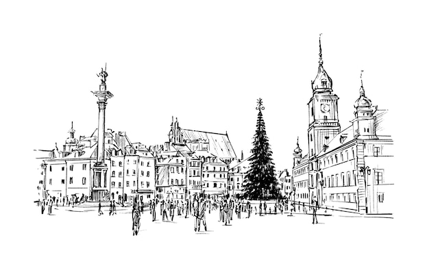 Plik wektorowy szkic miasta bożego narodzenia warszawa polska ręcznie rysować