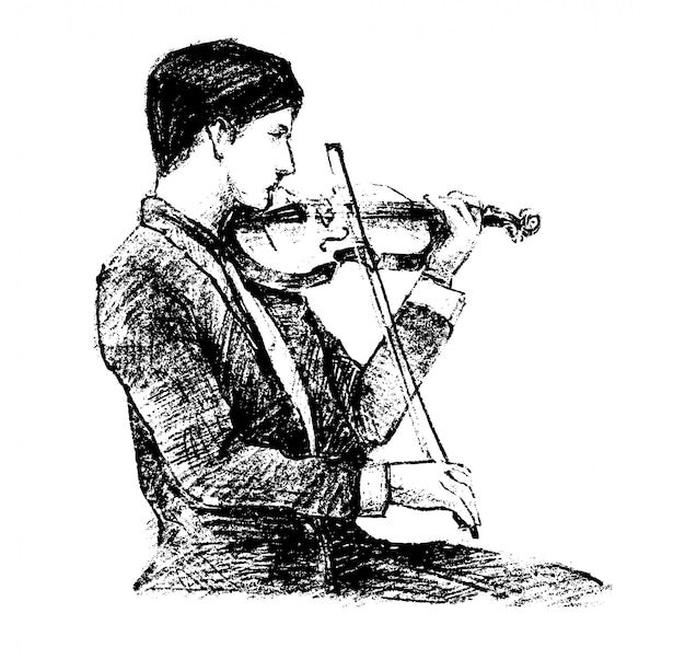 Plik wektorowy szkic muzyka klasycznego gra na instrumencie ręcznie