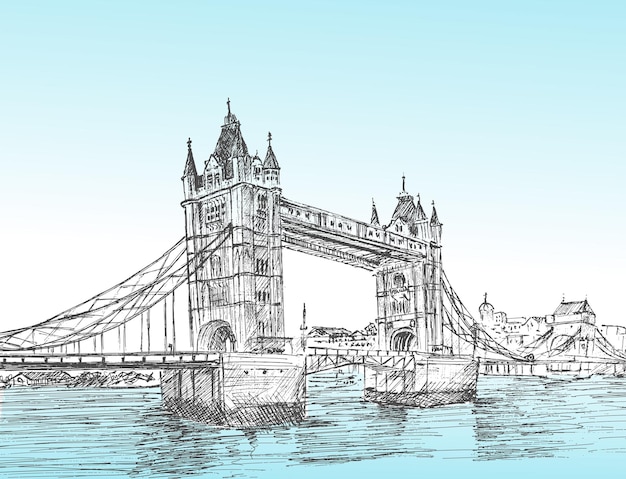 Szkic Projektu Szkicu Tower Bridge W Londynie W Wielkiej Brytanii