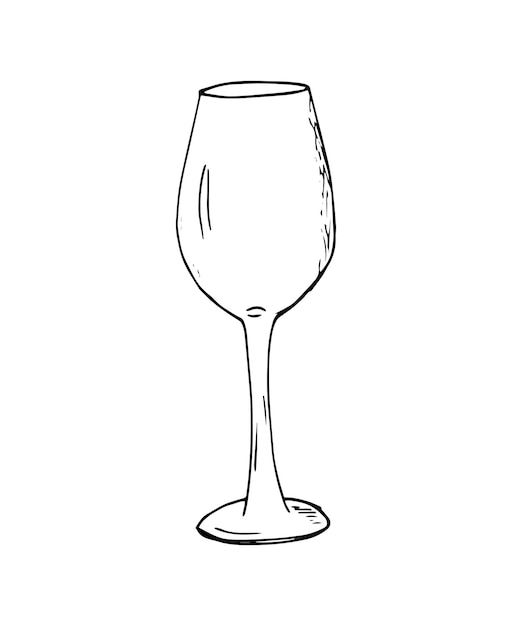 Szkic pustej szklanki do wina Ręcznie narysowana ilustracja Izolowana na białym tle