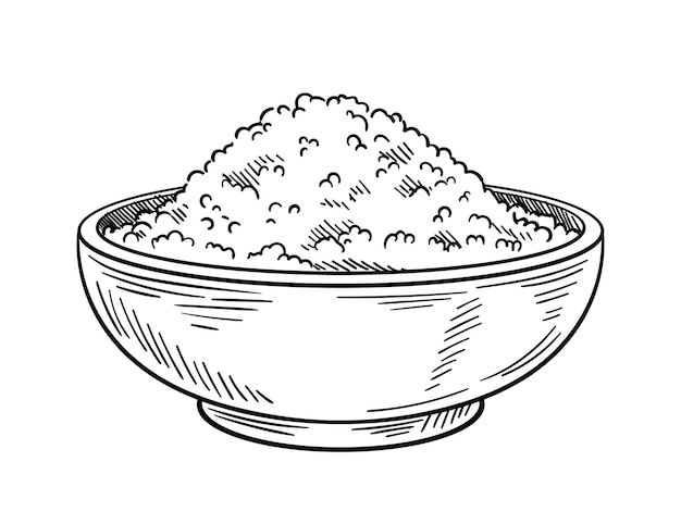 Plik wektorowy szkic ręcznie rysowany solą minimalistyczna kreatywność i sztuka gotowanie przygotowywanie jedzenia miska i naczynie z solą lub ziarnami liniowa płaska ilustracja wektora izolowana na białym tle