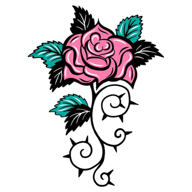 Szkic róży z cierniami. Tatuaż w stylu lat 90., 2000. Dziewczęce Dzieci Tymczasowe