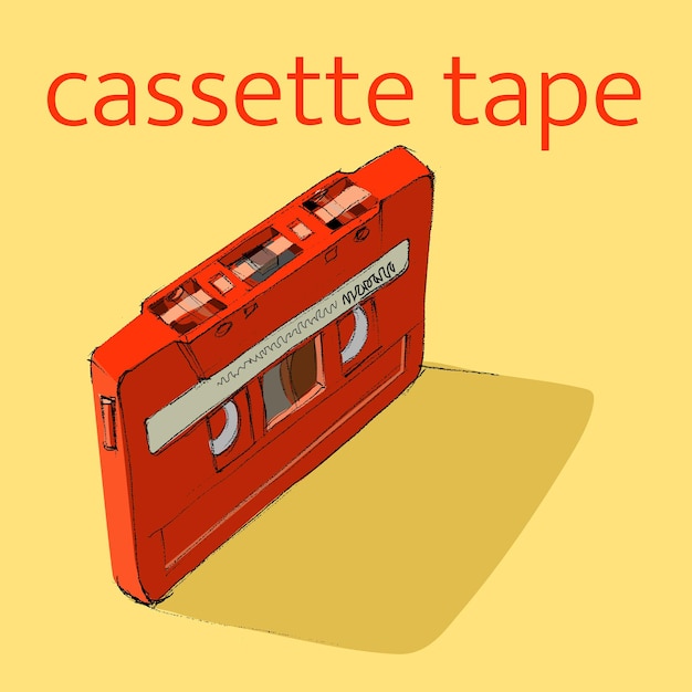 Plik wektorowy szkic rysunku koloru pomarańczowego kasety magnetofonowej
