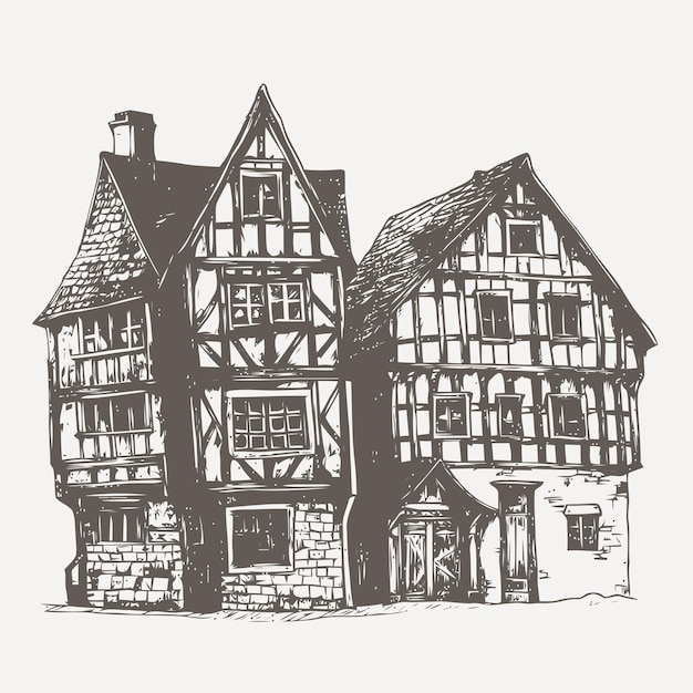 Plik wektorowy szkic średniowiecznych budynków ręcznie rysowane szkic