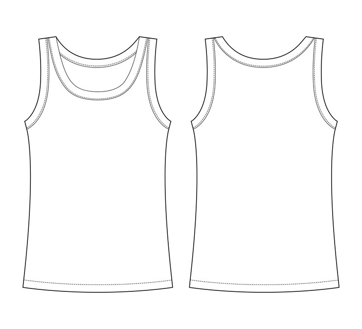 Szkic techniczny koszulki bez rękawów. Dzieci dziewczyna zarys t shirt bielizna.