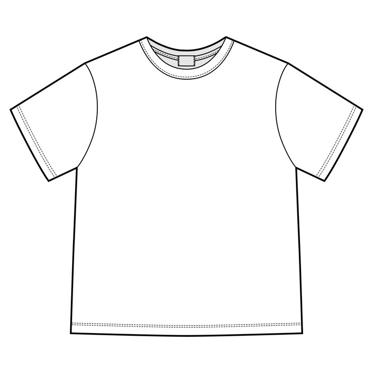 Szkic techniczny puste unisex t shirt na białym tle. Szablon projektu CAD koszulki odzieżowej. Widoki z przodu. Ilustracja wektorowa moda