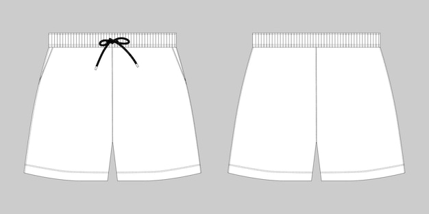 Szkic Techniczny Spodenki Sportowe Szablon Projektu Spodni. Ilustracja Wektorowa Moda Na Szarym Tle