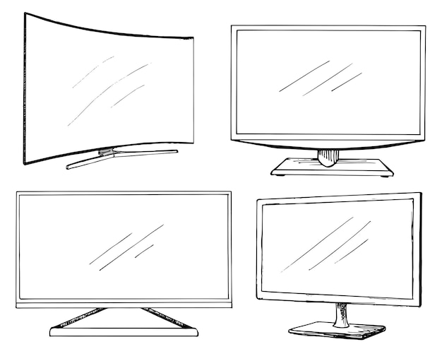 Szkic Telewizora Na Białym Tle Ilustracja Wektorowa Monitora