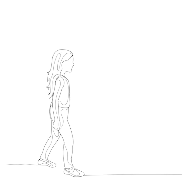 Plik wektorowy szkic wektor na białym tle z liniami dziewczyna idzie