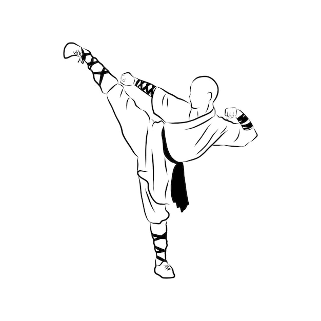 Plik wektorowy szkic wektora wojownika kung fu chińska sztuka walki kung fu ręcznie rysowana ilustracja