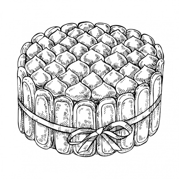 Plik wektorowy szkic włoskiego deseru tiramisu. ręcznie rysowane ciasto z mascarpone, savoiardi, kawą, kakao