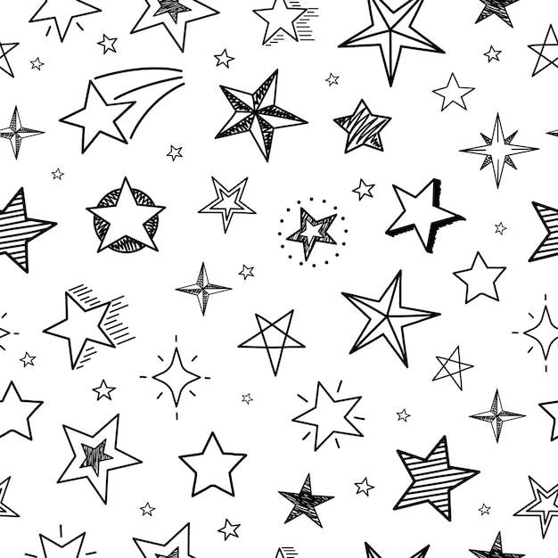 Szkic wzór gwiazdek. Ręcznie rysowane nieczysty gwiaździste niebo. Doodle tekstylny wektor geometryczny tekstura wydruku