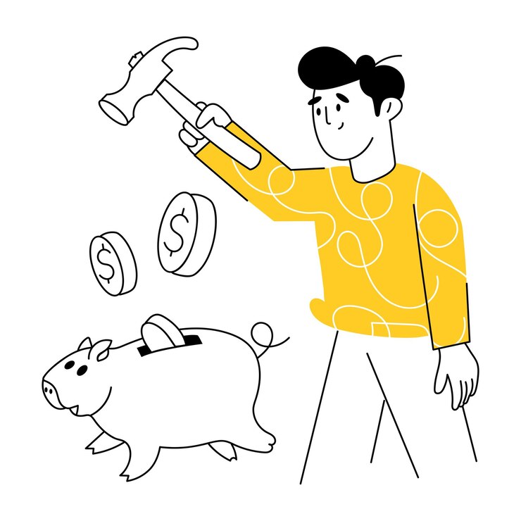 Wektor szkicowa ilustracja premium zepsutej świnki