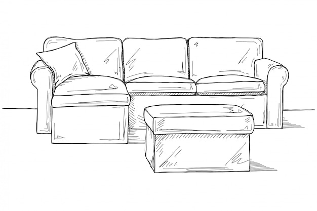 Plik wektorowy szkicowa sofa z pufą
