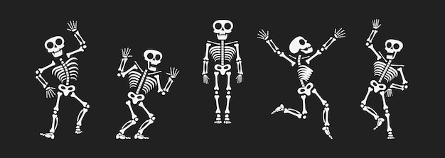 Plik wektorowy szkielety tańczące w różnych pozycjach w stylu płaskim zestaw ilustracji wektorowych.