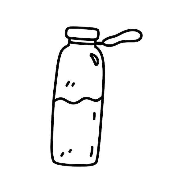 Szklana Butelka Wody Izolowana Na Białym Tle Ręcznie Rysowane Doodle Ilustracja