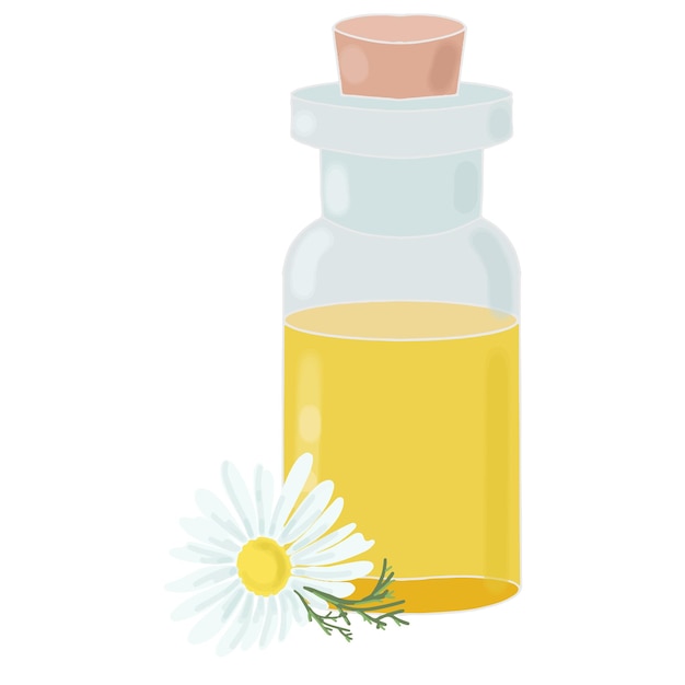 Szklana Butelka Z żółtym Płynem I Olejkiem Kosmetycznym Z Rumianku Aromaterapia Nalewka Medycyna Apteka