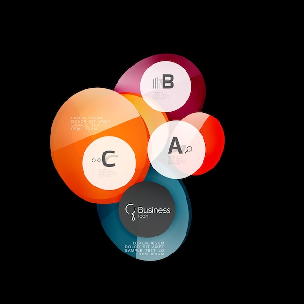 Szklane Kolorowe Kręgi Elementy Infograficzne Na Czarnym Abstrakcyjnym Tle