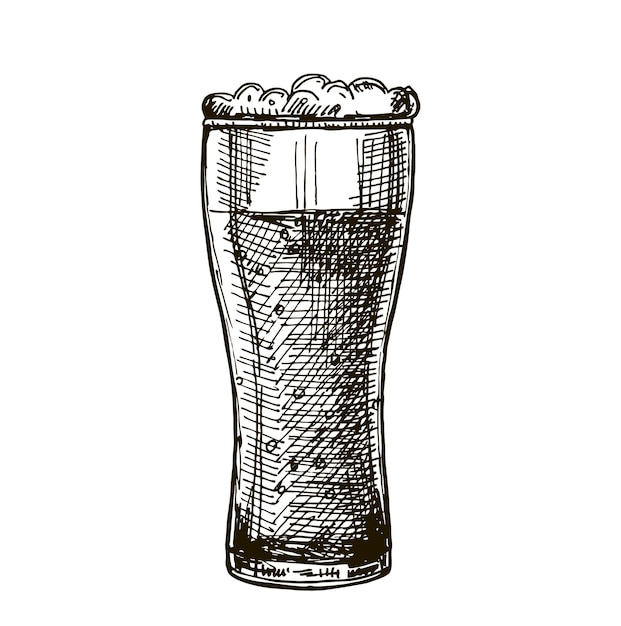 Plik wektorowy szklanka piwa styl szkic ilustracji wektorowych ilustracja kufel piwa w stylu grawerowania ręcznie rysowane szkic na białym tle element projektu logo etykiety znak plakat t shirt