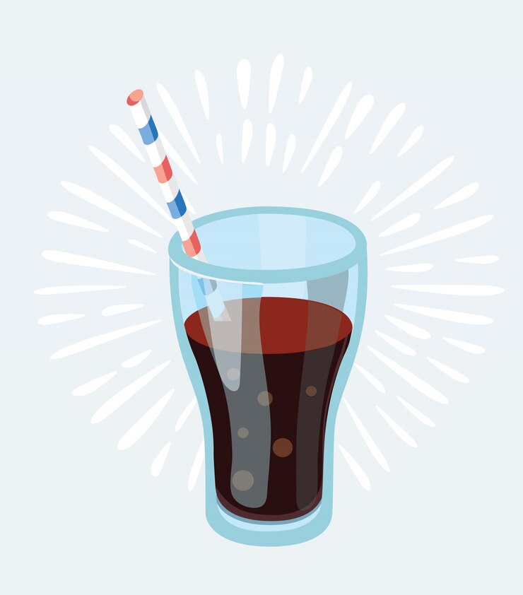 Szkło Cola z kostkami lodu na niebieskiej realistycznej ilustracji