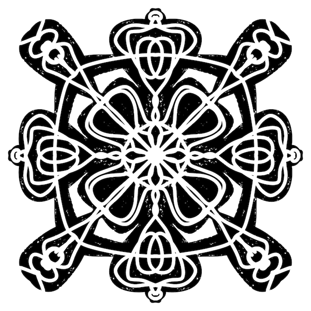 Szkło malowane Mandala Teksturowany czarny element symetryczny w stylu linocutu element wektorowy