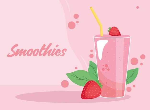 Plik wektorowy szkło smoothie truskawki ze słomką