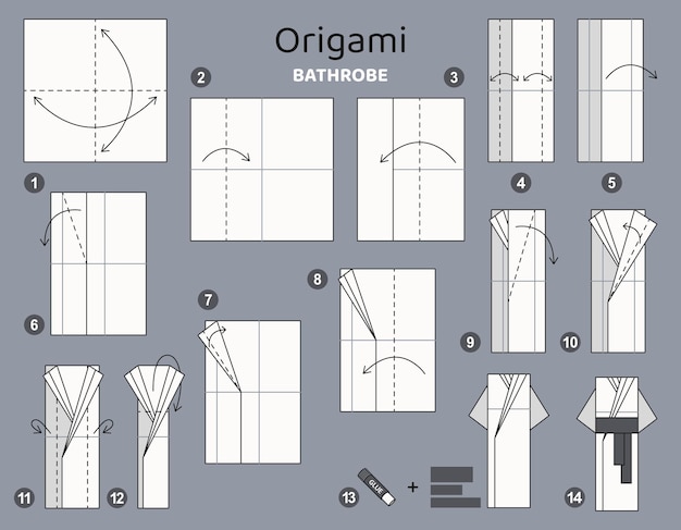 Plik wektorowy szkoda origami z szlafroku instrukcja poruszający się model origami dla dzieci krok po kroku