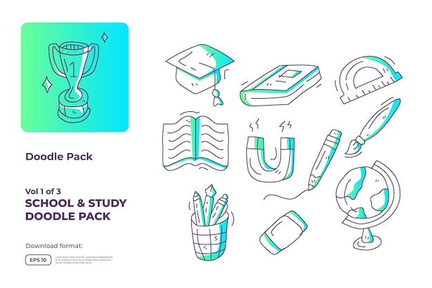 Szkoła I Nauka Doodle Ikona Ilustracja Zestaw Z Gradientową Kolorową Linią Styl Ilustracji Wektorowych