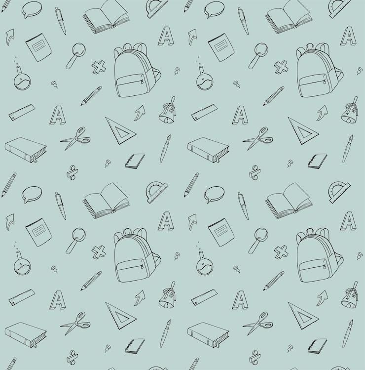 Wektor szkoła wektor wzór. uczeń doodle tło. materiały piśmienne. powrót do szkoły