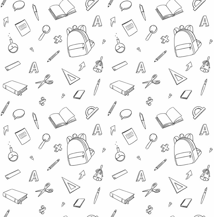Wektor szkoła wektor wzór. uczeń doodle tło. materiały piśmienne. powrót do szkoły