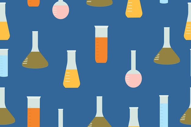 Plik wektorowy szkolny bezszwowy wzór dla chemii minzurki o różnych rozmiarach i kolorach