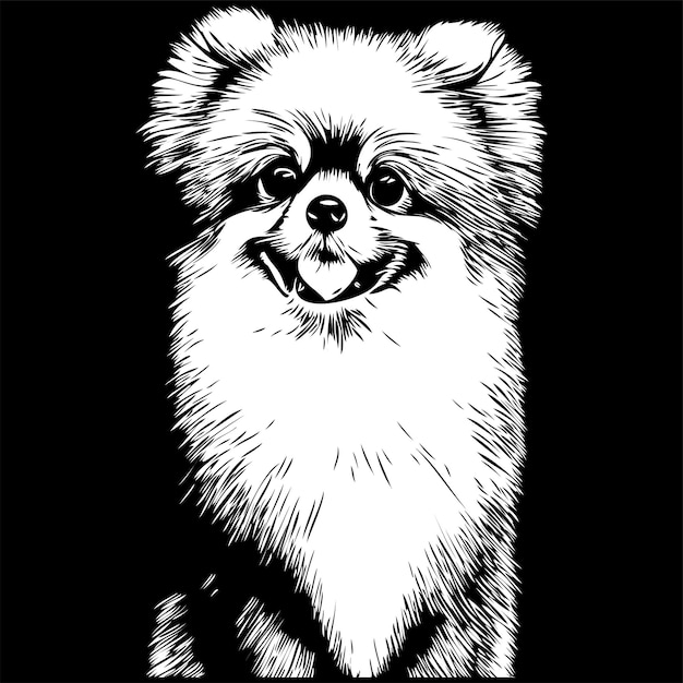 Szpic Pomorski Pies Logo Ręcznie Rysowane Grafiki Liniowej Wektor Rysunek Czarno-białe Zwierzęta Ilustracja