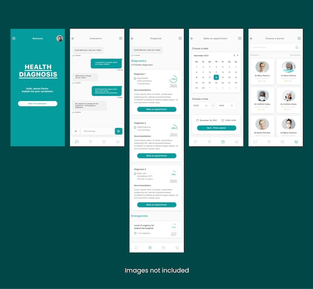 Plik wektorowy szpital medyczny i szablon diagnozy zdrowia app ui kit